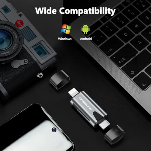 Image of Kinsound Metal Body 4 in 1 with OTG, SD&TF Card Reader for iPhone with Type C,Lighting,Portable Memory Card Reader.Compatible with TF,SD,SDHC,SDXC,MMC,RS-MMC,Micro SDXC for iPhone & Android Phone