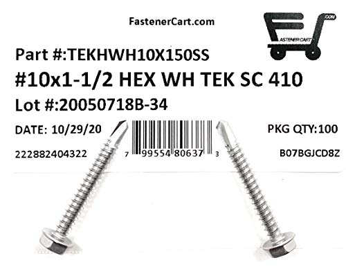 #10x1 1/2 Tornillo Autorroscante Hexagonal Acero Inoxidable 100 pcs miniatura 2