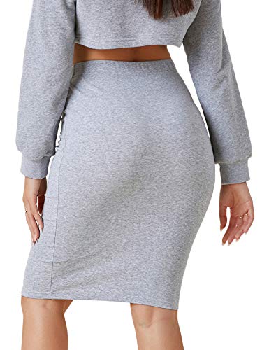 Milumia Women's Basic Stretchy Elastic High Waisted Bodycon Pencil Midi Skirt Grey Medium #TOP1