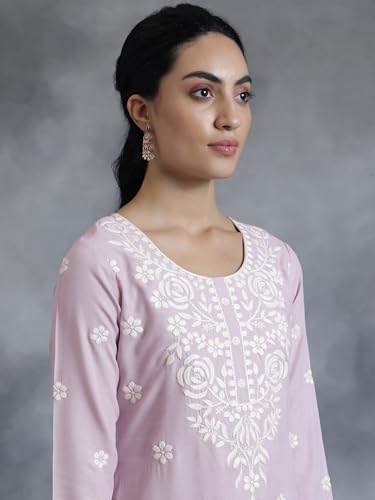 Image of Libas Womens Embroidered Viscose Straight Kurta for Women | Ethnic wear | Bridal Suit | Wedding Dress | Occasion wear