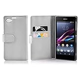 Cadorabo Hülle kompatibel mit für Sony Xperia Z1 COMPACT Handyhülle aus Kunst Leder Flip Klappbare Magnetische [Standfunktion] [Kartenfächern] Cover Hülle für Sony Xperia Z1 COMPACT Tasche in Weiß