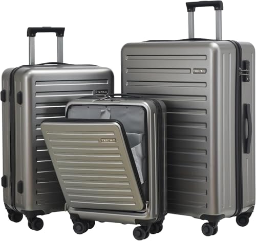 Image of 3Pcs (20 /24 /28) Luggage Set, Lightweight HardShell Suitcase with Wheels | Only 20 inch with Front Pocket 21.65*15.35*7.87 inch Fits Overhead Cabin, 24 inch 28 inch Checked Luggage,YKK Zipper,TSA Lock,Grey