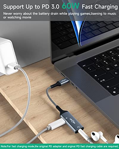 Câble USB-C Vers Jack 3,5mm Avec Charge - 2 En 1, Nylon Tressé, 117cm, Pour Smartphones