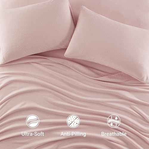 Image of True North by Sleep Philosophy Soft & Cozy Micro Fleece Sheet Set, Fitted Sheets Deep Elastic Pocket Fits Up to 16 inch Mattress, Warm Winter Bedding, Fleece Bed Set Twin XL Blush 3 Piece