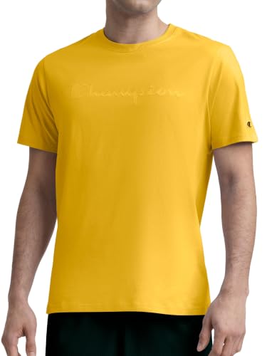 Image of Champion Men's Graphic Short Sleeve T-Shirt, Standard Fit, Tonal Script Logo, Midweight 100% Cotton
