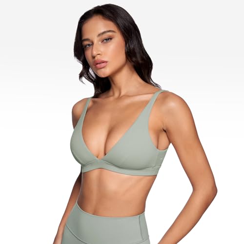 Image of INGIA Deep V-Neck Sports Bra Padded U Back Yoga Workout Bra | Low Impact, Fitness, Yoga, Wireless, Workout, Contour, Crop Top, for Women