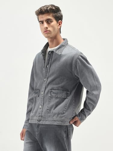 Image of Urbano Fashion Men's Relaxed Fit Full Sleeve Utility Denim Jacket