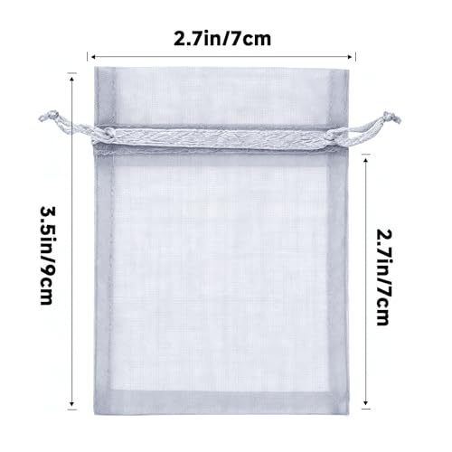 Image of joycraft 50Pcs Organza Bags, 2.7 inchx3.5 inch Sheer Drawstring Gift Bags, Organza Jewelry Pouches, Party Favor Bags, Grey Organza Gift Bags, Packaging Bags for Jewelry, Makeup, Candy, Festival