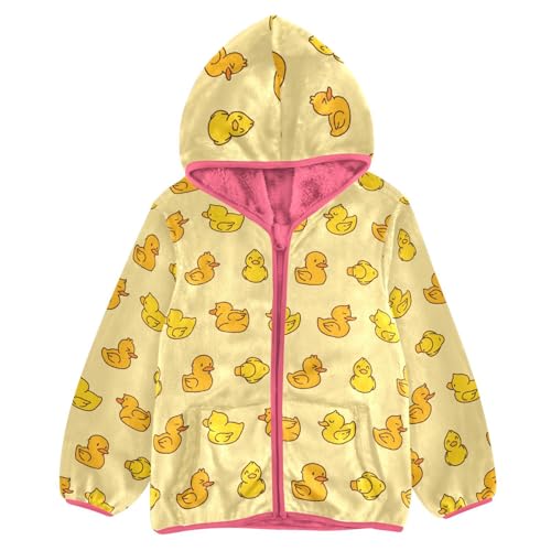 Rubber Duck Toddler Fleece Jacket Baby Girls Hooded Zipper Long Sleeve Thick Warm Outerwear 3-10 Years
