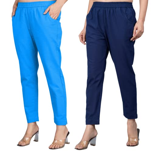 Image of Regular Fit Fully Elastic Waist Ankle Length Premium Cotton Casual Trouser Pant (Combo Pack of 2)