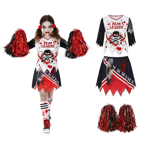 Morph Disfraz Animadora Zombie Niña, Disfraces Zombies de Miedo, Traje Cheerleader Terror, Disfraz Halloween para Niña - XL