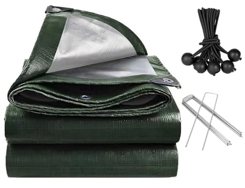PVEGOS 130GSM Waterproof Tarpaulin with 6 Bungee Balls & 6 Stakes, Heavy Duty Tarpaulin UV Resistant Cover, Reinforced Eyelets for Garden, Car, Pool, Camping, Wood, Furniture Protection (3m x 4m)