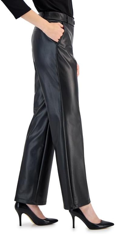 Kasper Women's Mid-Rise Wide-Leg Pull-On Pants (Black, X-Large)