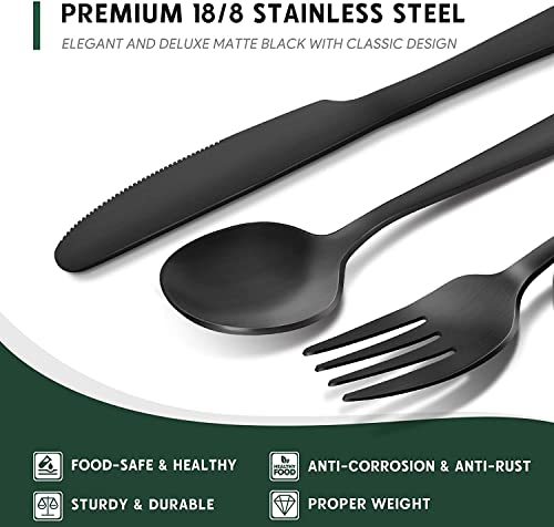 Hiware 48-Piece Matte Black Silverware Set With Steak Knives, Black Flatware Set For 8, Stainless Steel Tableware Cutlery Set, Utensil Sets For Kitchen, Hand Wash Recommended #TOP2
