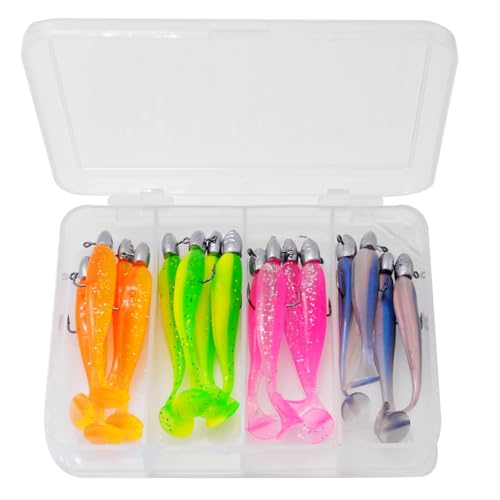 FOLANDO 16pcs Fishing Soft Lures Kit, Weights Jig Heads Hooks Lures Baits Plastic Kit for Trout Redfish Saltwater/Freshwater 5cm3g GDE-31