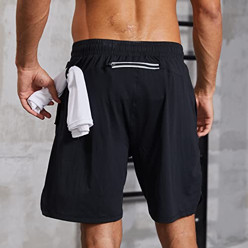 Acrweg Men's Running Athletic Shorts For Workout,2 In 1 Quick Dry Gym Clothing With Zip Pockets Black #TOP1