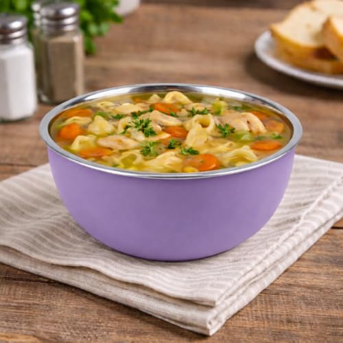 Image of Zaib Stainless Steel Microsafe Bowl (350ml, 12cm) - Insulated Double Wall Serving Dish for Soup, Snacks, Desserts & Festive Treats - Microwave Safe Outside, Steel Inside (Purple)