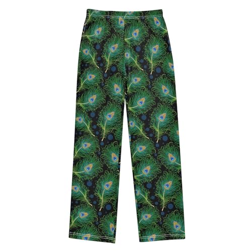 ZZXXB Peacock Feather with Polka Dot Boys Long Pants Soft Trousers Elastic Waist Kids Lounge Bottoms with Pockets S-XL