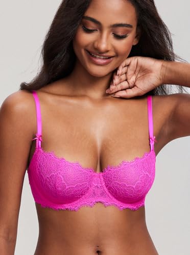 Image of DOBREVA Women's Balconette Sexy Unlined Bra Lace Push Up Plus Size Bras See Through Underwire