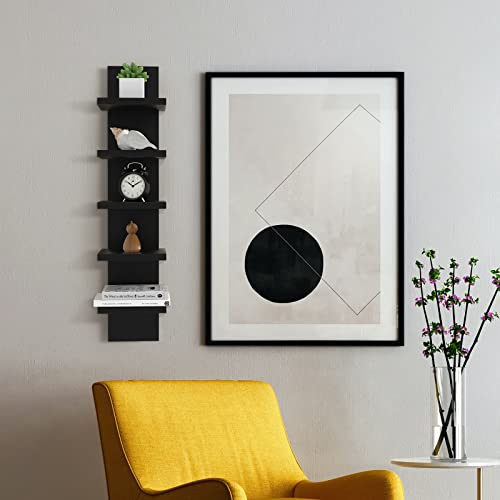 Homaterial 5 Tier Shelves For Wall, Vertical Column Wall Decor Mount Floating Shelves For Bedrooms, Living Rooms, Natural Finish Wall Shelf, Black #TOP1