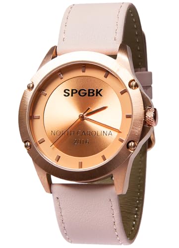SPGBK Unisex Designer Watch with Stainless Steel Case & Silicone Band, Quartz 3ATM Water Resistant Fashion Timepiece, 44mm (Rose Gold Leather)