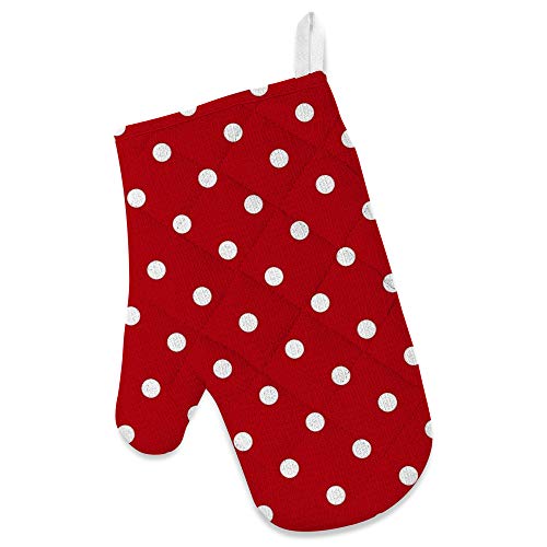 Top Carpenter Polyester Kitchen Oven Mitts Glove Potholder Apron 3Pcs Set White Polka Dot On Red Non Slip Heat Resistant Mitts For Baking Cooking Bbq #TOP1
