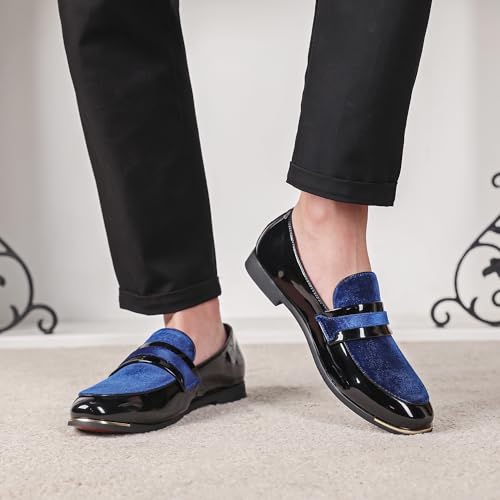 LCQL Men's Luxury Velvet Penny Loafers Patent Leather Oxford Classic Business Party Prom Club Dress Shoes Size 7-133