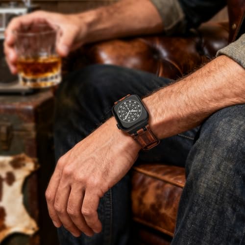 CDRCICI Vintage Leather Strap Compatible with Apple Watch Band 46mm 45mm 44mm 42mm 49mm for Men Women, Rugged Metal Connector Genuine Leather Replacement Strap for iWatch Series 11 10 9 8 7 6 5 4 3 SE Ultra 3 2 1 — view 4