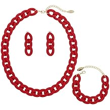 Bocar Statement Acrylic Chunky Necklace for Women Cuban Link Chain Collar Necklace Bracelcet Earrings Fashion Costume Jewelry Set