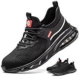 ISOOUS Chaussures de Sécurité Homme Femme Coussin d'air Chaussure de Travail Embout Acier Baskets de Sécurité Antidérapantes Noir 43