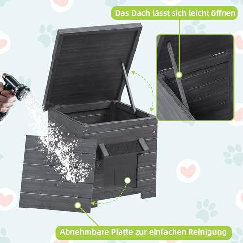 ESLOHNT Wooden Cat House, for Indoor & Outdoor, Cat Shelter with Asphalt Roof, Weatherproof for Summer, Grau-3