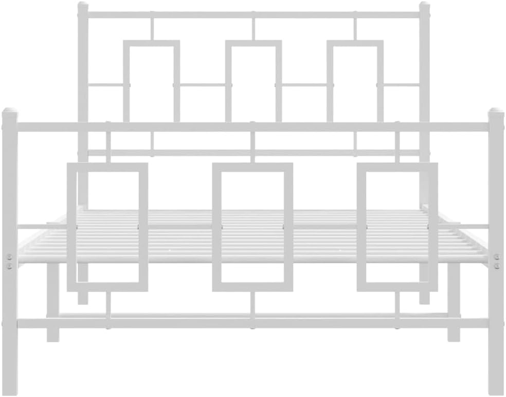 White Powder-Coated Steel Single Bed Frame Sturdy Platform Foundation with Slatted Durable Frame Easy Assembly No Box Spring Needed Modern Minimalist Bedroom Furniture Storage Solution