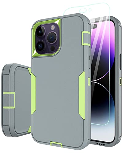 Coque antichoc iPhone 14 Pro Max haut de gamme en caoutchouc vert et gris robuste