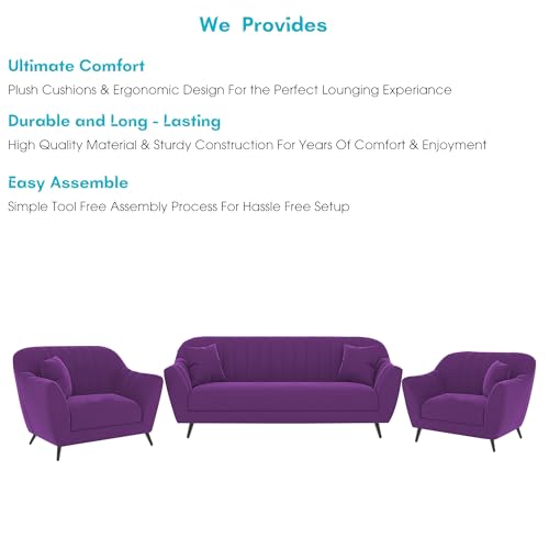 Image of Atticus 3+1+1 Seater Sofa Set for Living Room (Purple Colour) Premium Fabric Sofa