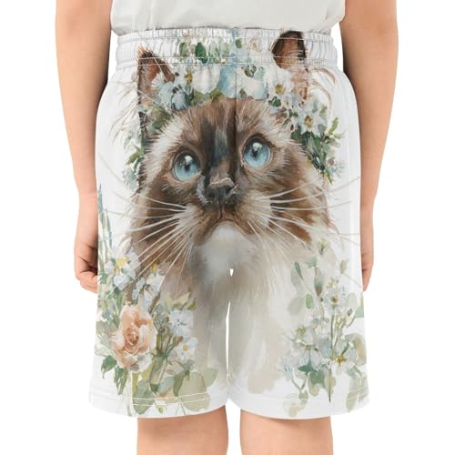 DOMIKING Siamese Cat White Kids Shorts Pull-on Boys Shorts with Elastic Waist Casual Athletic Pants for Summer Outdoor3