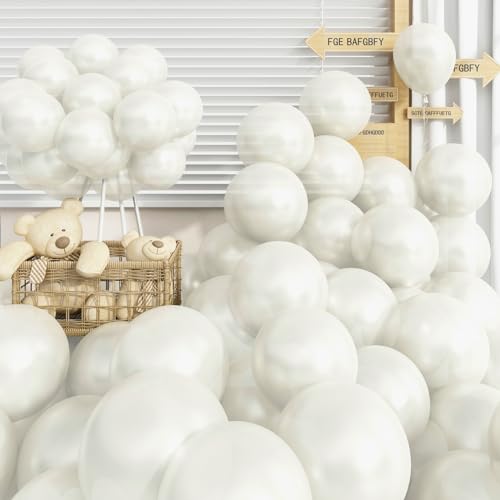 Image of Pearl White Balloons 12 Inch, 60 PCS Clear Latex for Arch, Helium Balloons for Women Birthday Wedding Baby Shower Anniversary Party Decorations