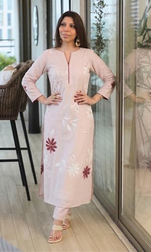 Image of ANNI Designer Kurta Set for Women Erode Rayon Printed | Kurti Set for Woman | Kurta Pant 2 Piece Outfit | Round Neck 3 /4 Sleeve Straight Fit Ethnic Dress Stylish Kurta Sets for Women Clothing
