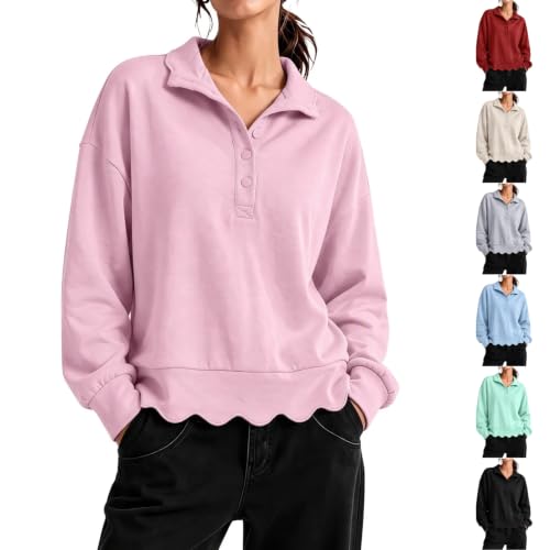 Polo Sweatshirt for Women Scalloped Hem Cute Fall Loose Fit Sweatshirt - image 1