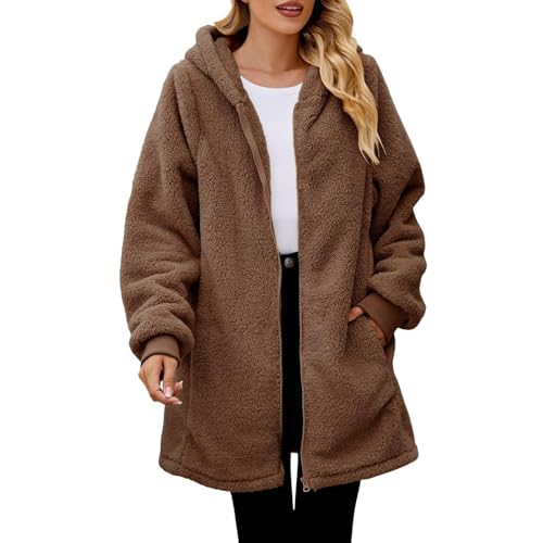 Genérico Chaqueta Peluche Mujer Chaqueta Invierno Ropa Elegante Invierno de Lana con Capucha Abrigo Tallas Grandes Abrigo de Lana para Winter Chaquetas de Mujer Marrón M