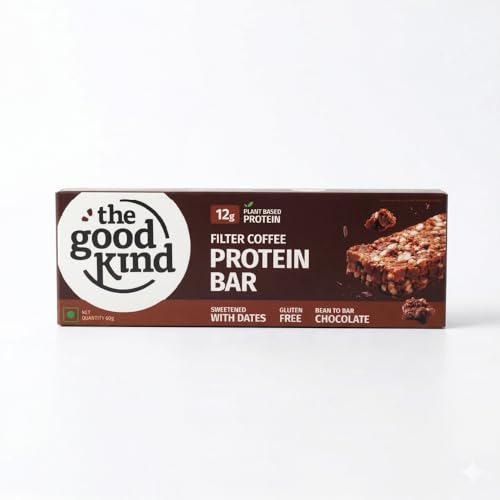 Image of The Good Kind Filter Coffee Protein Bar (Pack of 5), 60gm (each), Plant Based Protein Made with Brown Rice Protein, Almond Butter, Seeds, Oats, Perfect for Snacking, Gluten Free, Palm Oil free & Vegan