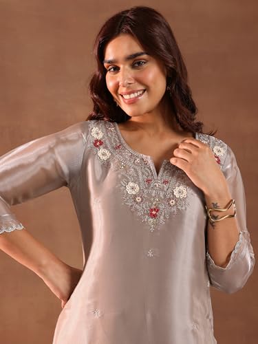 Image of Libas Yoke Design Silk Blend Straight Kurta With Trouser and Dupatta