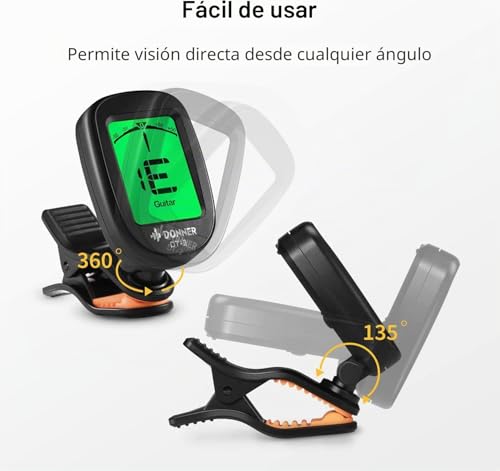 Miniatura 5 de Donner Afinador De Guitarra, Ukelele, Bajo, Violín, Cromático, Dt-2 Afinador Para Guitarra Portátil Con Clip 360 Led Cromática Digital Pantalla Electrónica