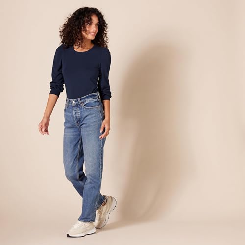Image of Amazon Essentials Women's Long-Sleeve Crewneck Smocked Cuff T-Shirt