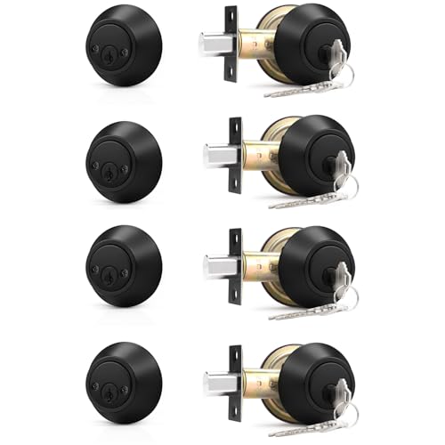 Probrico 4 Pack Black Double Cylinder Deadbolt Lock Set, Round Keyed Both Side Door Lock for Exterior and Interior Door,Keyed Alike
