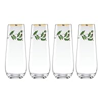 Lenox 889237 Holiday 4-Piece Stemless Flute Set, Christmas Theme