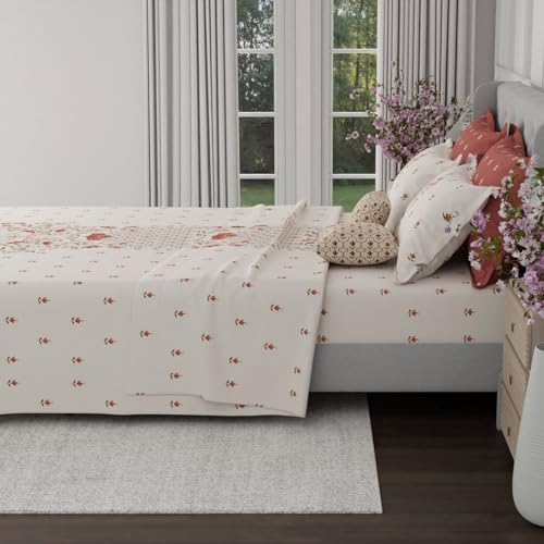 Image of BOUTIQUE LIVING Luxe Loom Embroidery 100% Cotton 600 TC Red & White Floral King Bedding Set