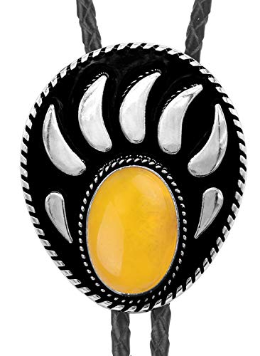 Moranse Bolo Tie With Bear Catch And Gem Stone Celtic Parterre Style Genuine And Cowhide Rope(Yellow) #TOP5