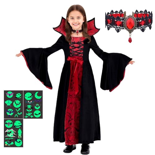 Disfraz de Vampiro Niña,Disfraz para Chica Vampiresa,Disfrazs Vampiresa Niña,Disfrazs de Bruja Reina Vampires,Disfrazs Vampires Niñas Halloween,Adecuado para Halloween,Carnaval,Party y Cosplay (M)