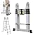 12.5FT Aluminum Telescoping Extension Ladder 330lb Capacity Heavy Duty A-Frame Foldable Portable 2-in-1 Ladder with Support Bar EN131 Certificated for Home Office Shed Warehouse