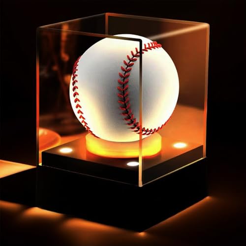 HTJZWG LED Baseball Display Case for Signed Baseballs & Memorabilia – Clear Acrylic Showcase with Multi-Color Lighting, Dual Power (Battery/USB), Stable Base – Ideal for Collectors, Black